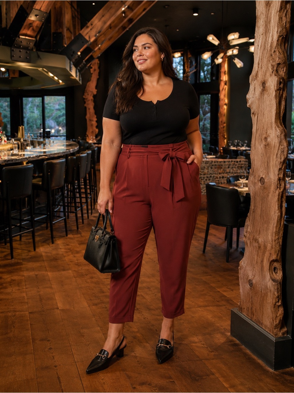 Torrid Dusty Red Tie Front Tapered Pants 2X 18-20 Crepe Ankle Trousers